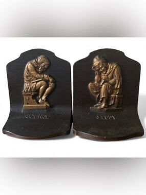 Antique Vintage Pair Cast Iron Bookends “Science & Study” by Bradley & Hubbard